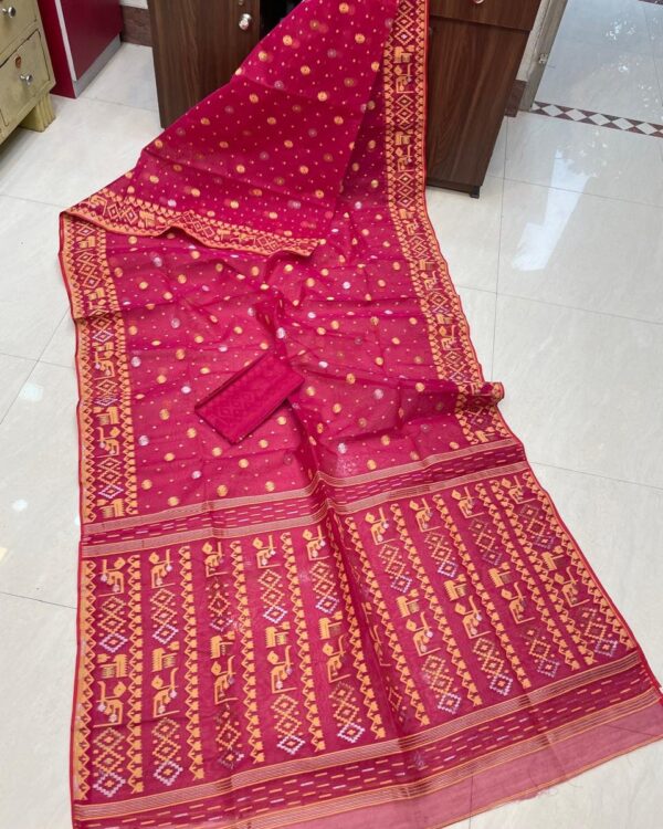Allover Marun Soft Jamdani Saree Blouse Piece