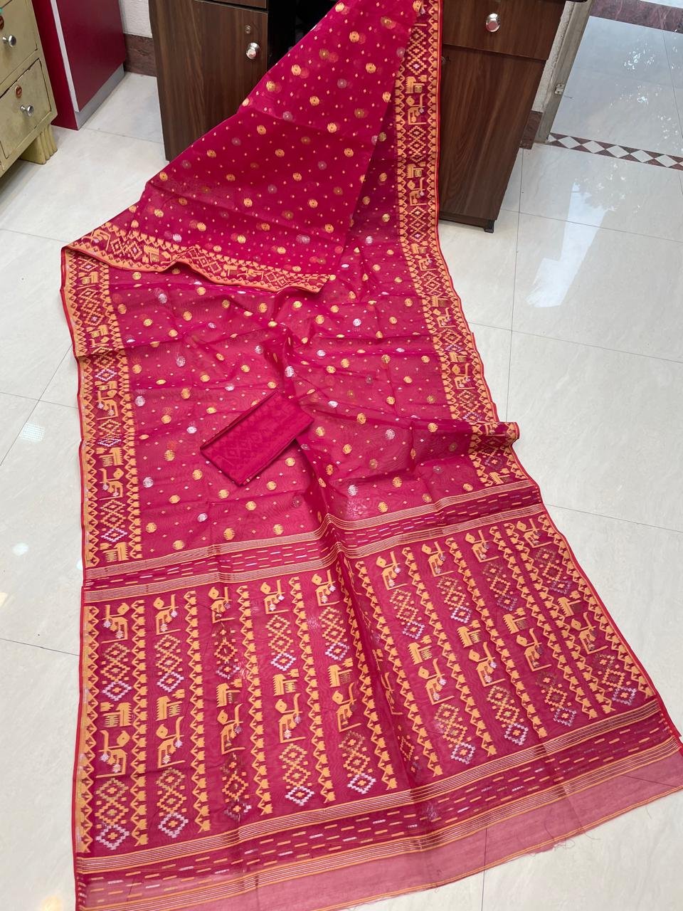 Allover Marun Soft Jamdani Saree Blouse Piece