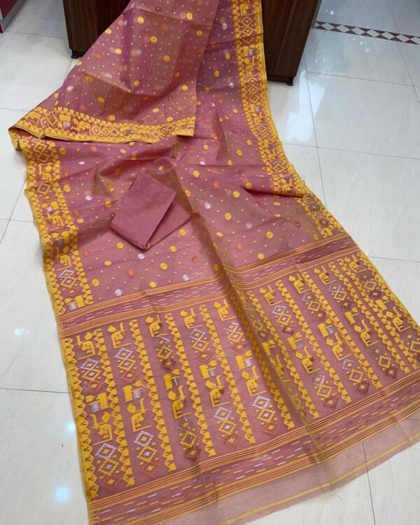 Allover Light Brown Soft Jamdani Saree Blouse Piece