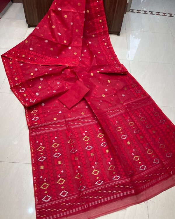 Allover Red Soft Jamdani Saree Blouse Piece