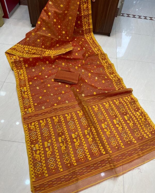 Allover Rust Soft Jamdani Saree Blouse Piece