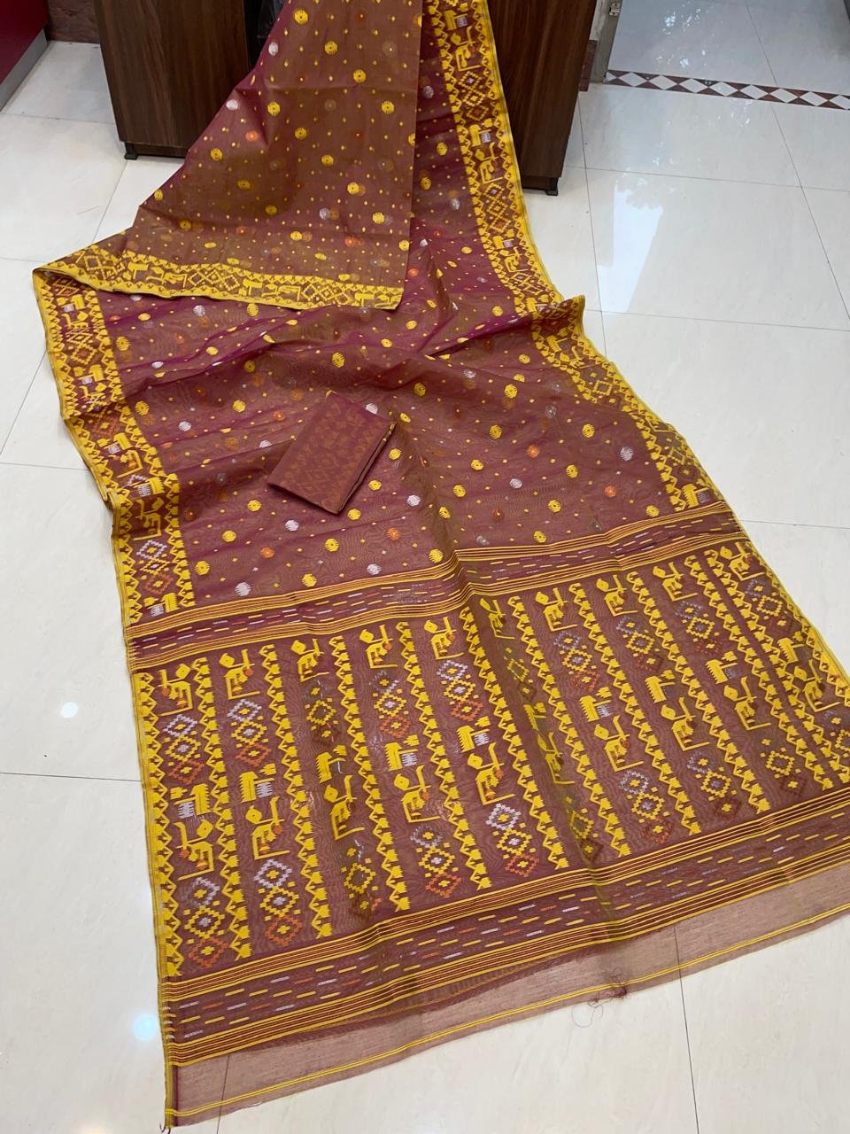 Allover Brown Soft Jamdani Saree Blouse Piece