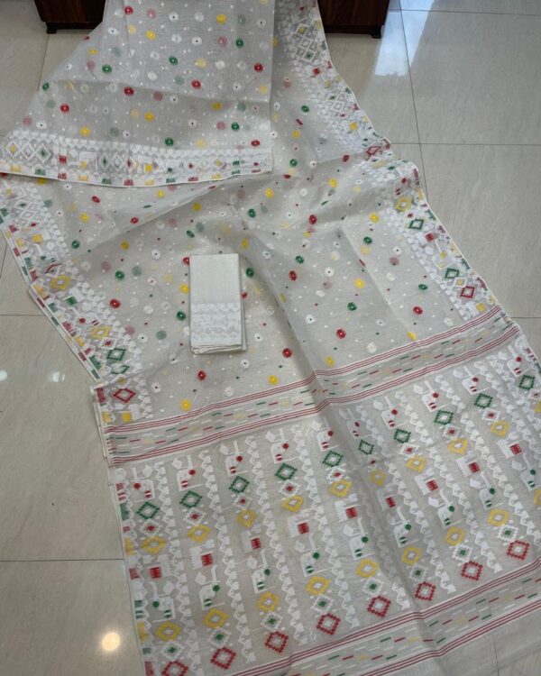 Allover White Soft Jamdani Saree Blouse Piece
