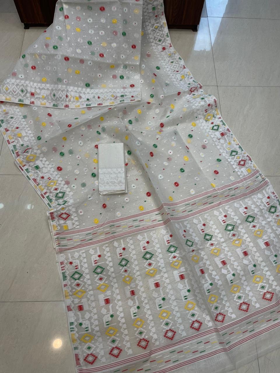 Allover White Soft Jamdani Saree Blouse Piece