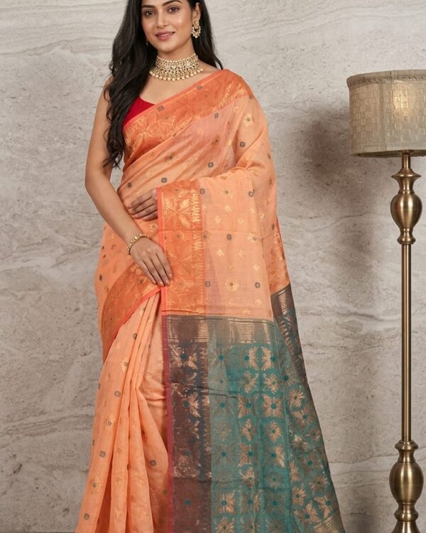Light Salmon Soft Copper Joriwork Dhakai Jamdani Saree