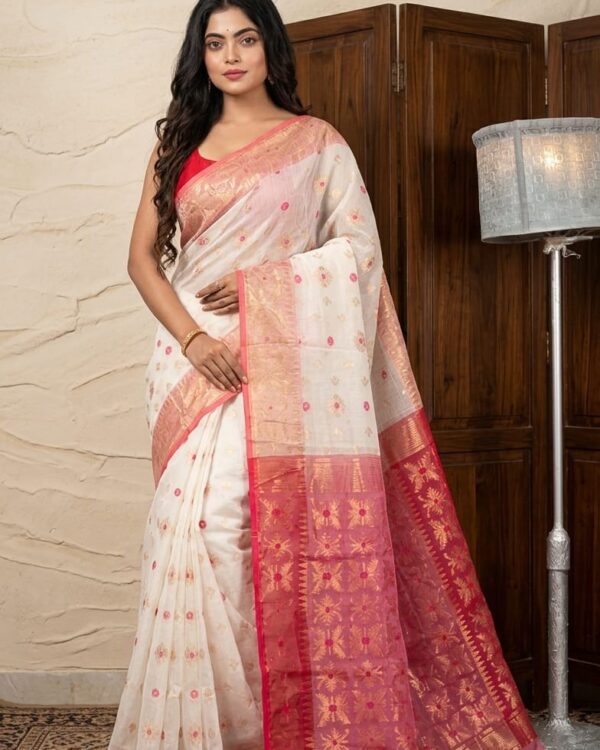 Almond Soft Copper Joriwork Dhakai Jamdani Saree