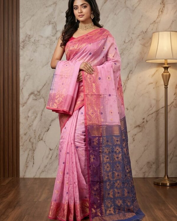 Light Pink Soft Copper Joriwork Dhakai Jamdani Saree