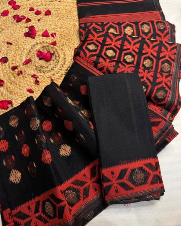Barfi Buti Soft Dhakai Jamdani Sari with Blouse Piece - Black