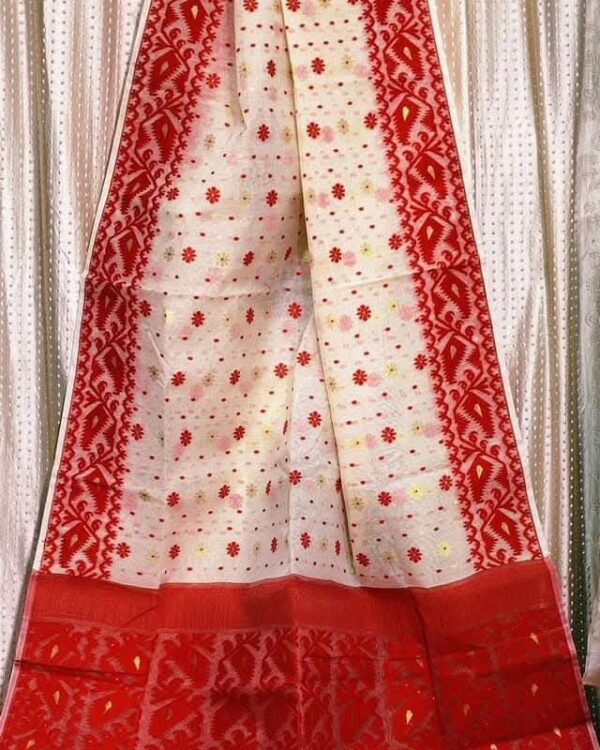 Off White Soft Buti Korat Jamdani Saree With Blouse Piece