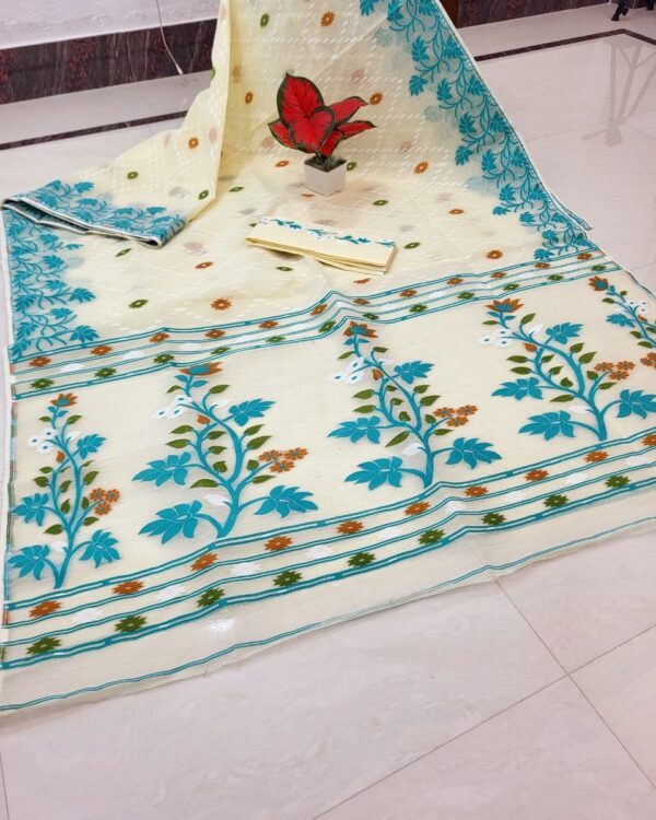 Nayan Tara Soft Dhakai Jamdani Sari with Blouse Piece - White Rock