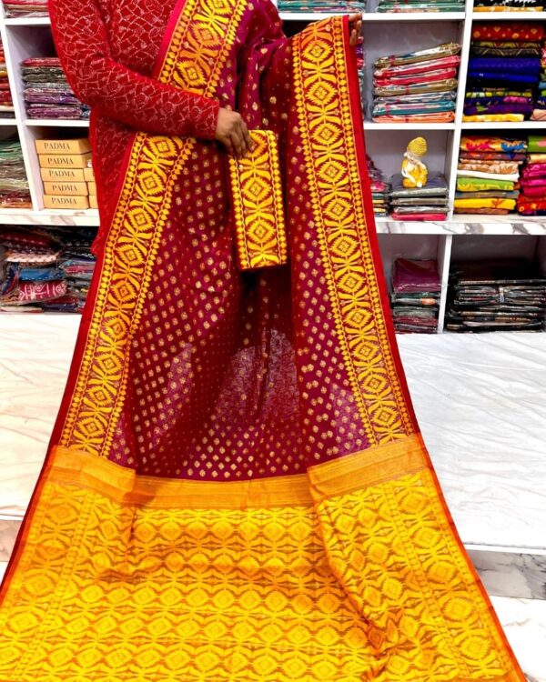 Barfi Soft Dhakai Jamdani Sari with Blouse Piece - Wine Red