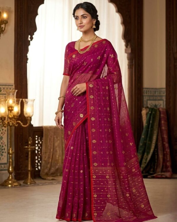 Nayan Tara Soft Dhakai Jamdani Saree - Wine Red