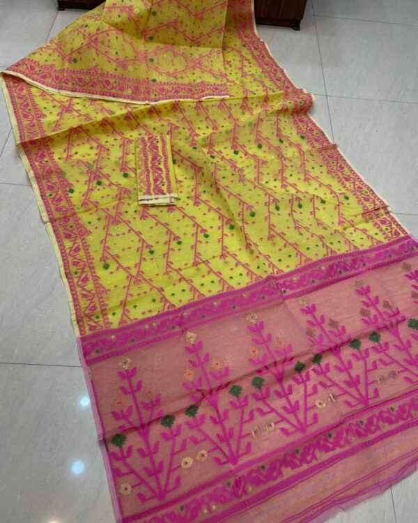 Shiuli Dhakai Jamdani Sari with Blouse Piece - Yellow