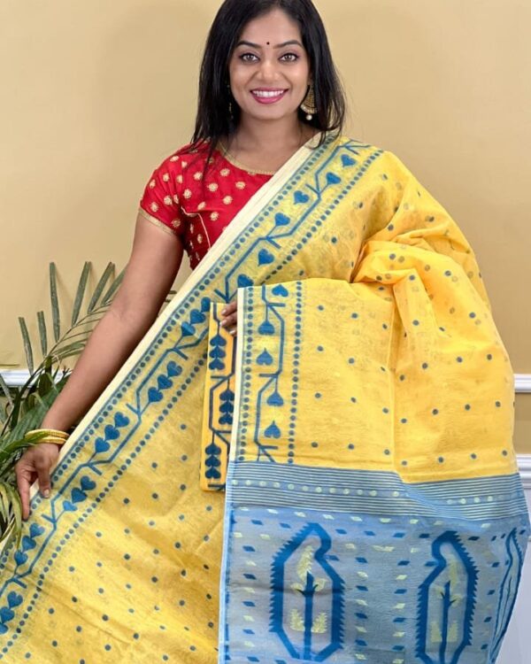 Buti Soft Dhakai Jamdani Saree with Blouse Piece - Yellow