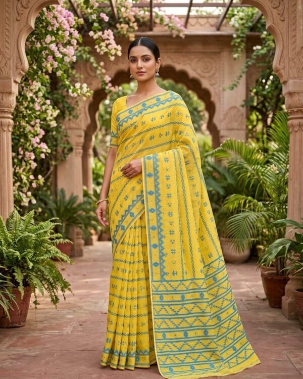Nayan Tara Soft Dhakai Jamdani Saree - Yellow