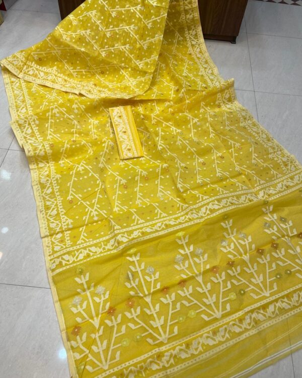 Shiuli Dhakai Jamdani Sari with Blouse Piece - Yellow